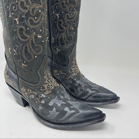 Sterling River Thunder Cat Cowboy Boots Western Gray Tan Silver Women's 7B EUC - Picture 3 of 10